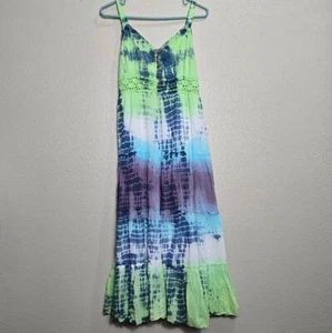 Vasna Boho Tie Dyed Tiered Maxi Dress L XL Hippie Indie Beach Eclectic Festival - Picture 1 of 9
