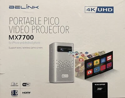 Belink Tragbarer Pico Videoprojektor MC 7700 3D 4K. Es geht bis zu 200 Zoll Bildschirm - Bild 1 von 3