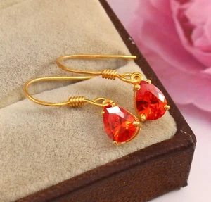 Fanta Orange Sapphire Earrings Gemstone Earring Gift For Her Tear Drop Earrings - Picture 1 of 5