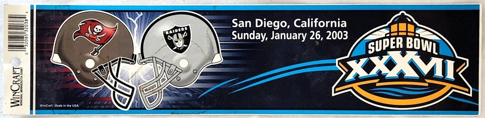 PEGATINA DE PARACHOQUES SUPER BOWL XXXVII 2003 - TAMPA BAY BUCCANEERS vs. Oakland Raiders Foto 1 de 1