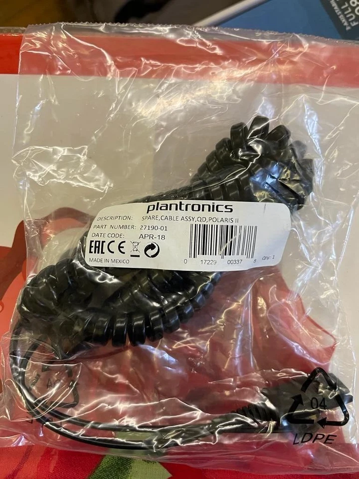 Plantronics Spare U10P Cable ASSY,QD,POLARIS II  27190-01 PACK OF 10 CABLES - Image 1 of 2