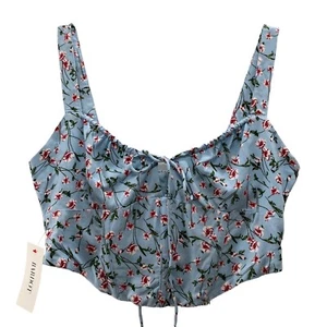 Corsé corto Bardot nuevo con etiquetas para mujer talla 6 azul floral novia cremallera frontal - Imagen 1 de 15