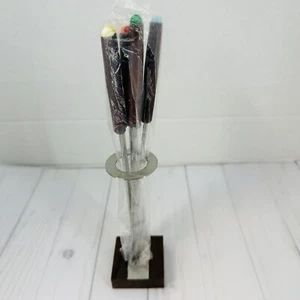 6 Vintage Fondue Forks And Stand Brown Handles Multi Color Japan Charcuterie - Picture 1 of 14