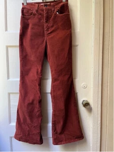 Levi's high rise sz 25 rust orange 70s high flare Corduroy Flare Pants stretch - Picture 1 of 10