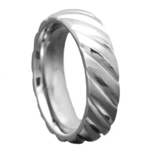 Anillo de titanio 6 mm para mujer banda de compromiso de boda remolino satinado ranura diagonal - Imagen 1 de 6