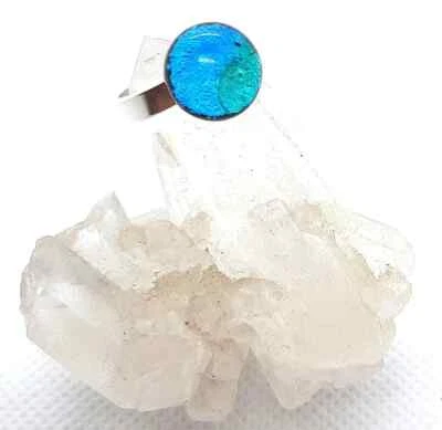 Mini Fingerring  Muranoglas  blau türkis verstellbar 925 Silber handgefertigt - Bild 1 von 4