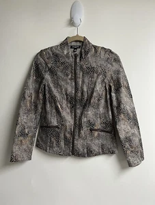 Notations Women Full Zip Blazer Gray Animal Prints Black Copper Pockets PS - Picture 1 of 9