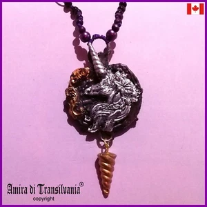 silver jewelry necklace talisman pendant woman medallion golden amulet unicorn 1 - Picture 1 of 12