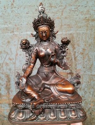 Estatua antigua de bronce puro de Buda Tara verde tibetano excelente de 20 cm/antigua Foto 1 de 3