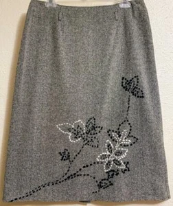 Evan-Picone Skirt; Size 12; Grey With Floral Stitched Design Cute! - Picture 1 of 4