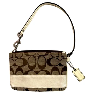 Coach Signature Small Purse Wrist Zip Wallet Bag 6" x4" Made in China - Picture 1 of 6