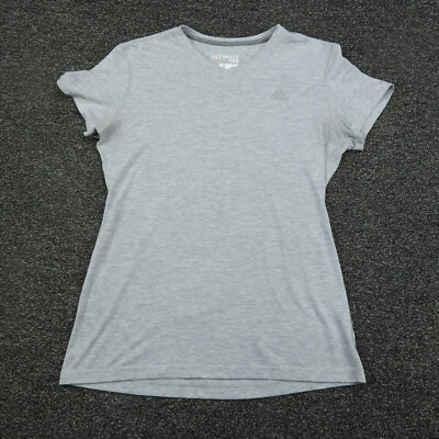 Adidas Shirt Womens Medium Gray Climalite V-Neck Short Sleeve Running Gym Ladies Foto 1 de 4