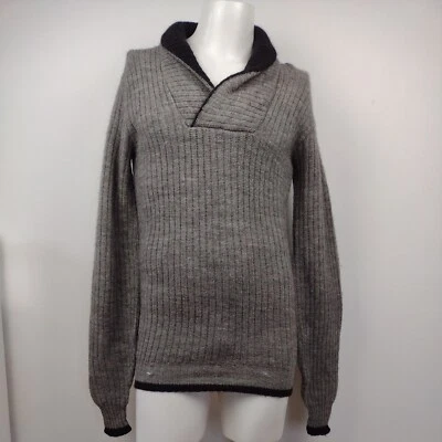 Vintage 50's Brentwood Mirapaca Shawl Collar Wool Ribbed Knit Sweater Sz 36 Gray - Image 1 of 4