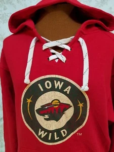 Iowa Wild AHL American Hockey League Red Lace Up Hoodie Sweatshirt Men's Small  - Picture 1 of 12