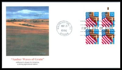 1996 Amber Waves of Grain 32c Sc 2921a booklet block FDC Fleetwood cachet - Image 1 of 2