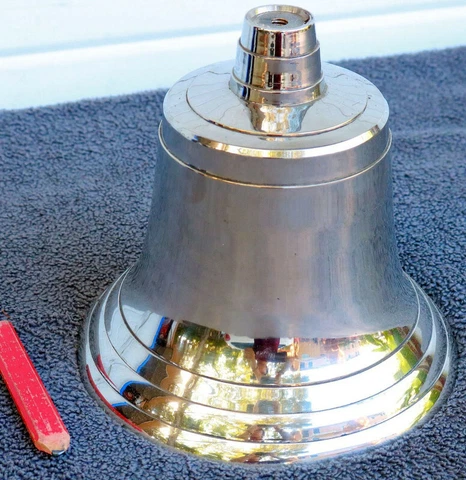 Silver Chrome Bell Shopkeeper school BIG Large 7" tall bright shop door wall LD Cover