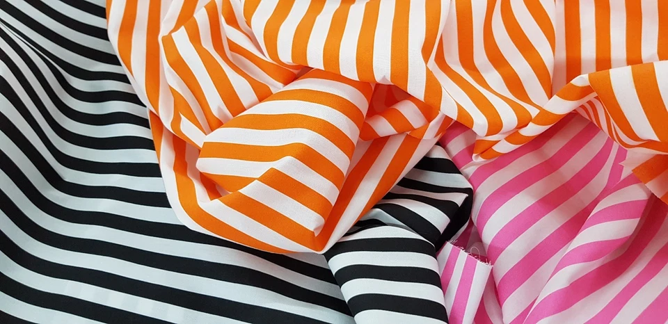 Striped Polycotton fabric 1CM Stripes Black Orange Pink Stripe Free Samples UK - Image 1 of 1