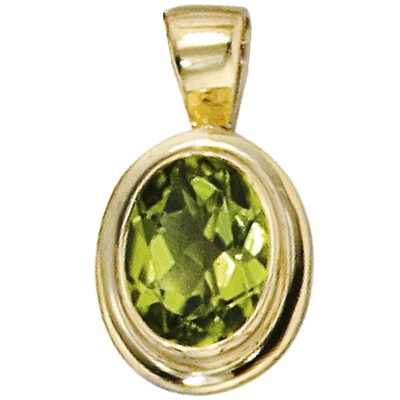 JOBO Anhänger oval 585 Gold Gelbgold 1 Peridot grün Goldanhänger - Bild 1 von 2