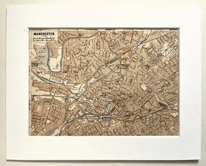 MANCHESTER 1910 ANTIQUE CITY PLAN Colour Map - Mounted For Framing - Picture 1 of 1