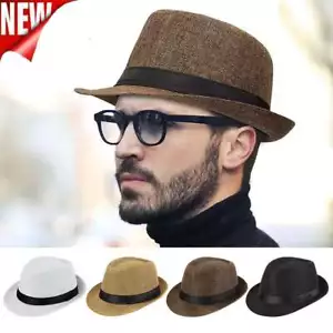 Straw Jazz Fedora Hat Trilby Cuban Sun Cap Panama Short Brim Summer fr Men Women - Picture 1 of 16