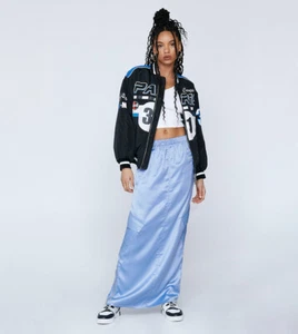 BNWT NastyGal Satin Mid Rise Cargo Maxi Skirt- Lilac Size:10 RRP:£55.00 - Picture 1 of 4