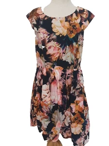 CITY CHIC Size XS 14 Pink Yellow Black Floral Dress Round Neck - Picture 1 of 8