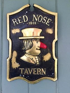 Vintage Metal Sign "Red Nose Tavern" 14.5" Tall By 9.25" Wide Brass Finish  - Picture 1 of 3