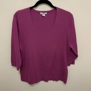 Dressbarn Size 14 16 Square Neck Top 3/4 Sleeve Pink Sweater XL Women’s Plus - Picture 1 of 9
