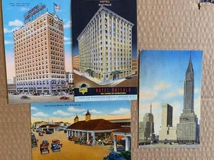 4 POSTCARDS NEW YORK HOTEL BUFFALO CHRYSLER BUILDING NEW ORLEANS HOTEL & MARKEt - Picture 1 of 2
