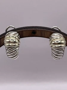 DAVID YURMAN 14K Yellow Gold 925 Band Cable J Hoop Omega Earrings FAST SHIPPING! - Picture 1 of 8