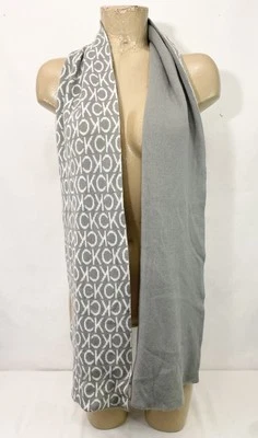 Calvin Klein Scarf Wrap 8.5” X 70” Gray White Orange Logo Acrylic Neck Winter - Image 1 of 4