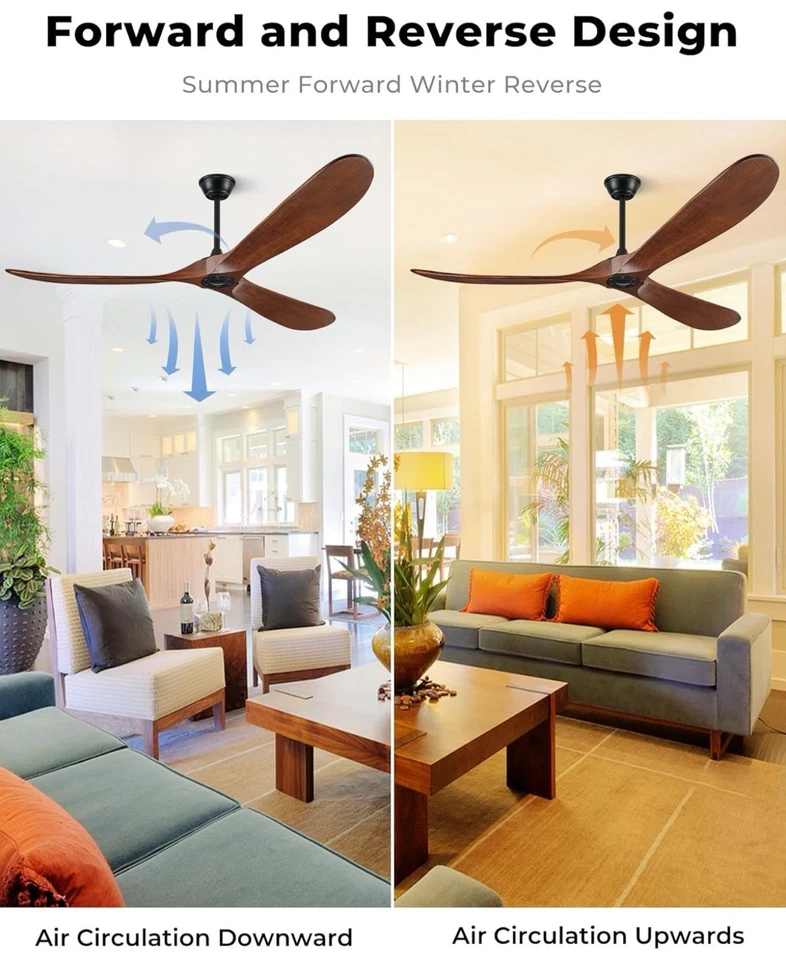 Boosant 60” Ceiling Fan W Remote Control Solid Wood Blades Dark Walnut - Image 1 of 4