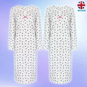 i-Smalls Damen ultraweiches Thermo Nachthemd Orchideenmuster knöchellang Knopf - Bild 1 von 9