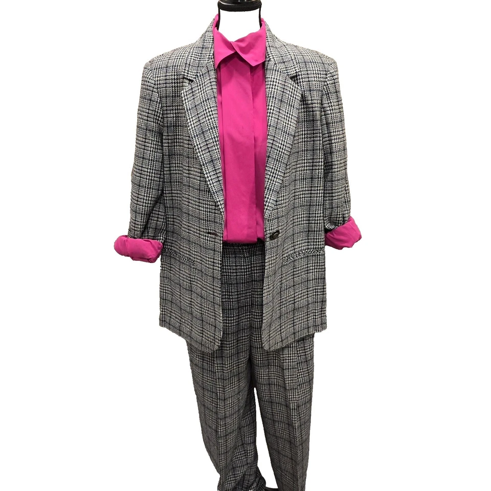 80s Preppy Requirements Blazer (8) Pants (10) Womens Houndstooth Wool Blend Suit - Image 1 of 4