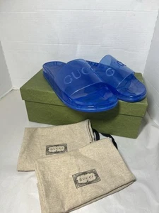 GUCCI Herren Pantoletten Sandalen - Gucci Logo, Transparent Blau Gummi Größe 12 - Bild 1 von 5
