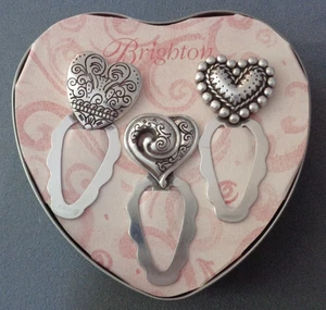 Brighton Silver Heart Page Marker Bookmark 3 Piece Set + Original Tin! - Bild 1 von 9