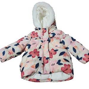Carter's Baby Mädchen 18M Blumen gefütterter Mantel Kapuze Sherpa gefütterte Jacke - Bild 1 von 6