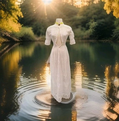 1900s Cotton Lawn Edwardian Victorian Garden Dress Wedding Dress Tea Dress EUC! - Image 1 of 4