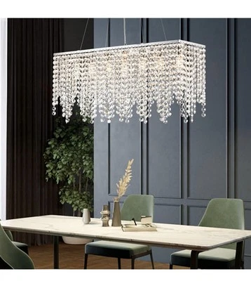 Siljoy Modern Rectangular Crystal Chandelier, Luxury Linear Raindrop Pendant Lig - Image 1 of 4