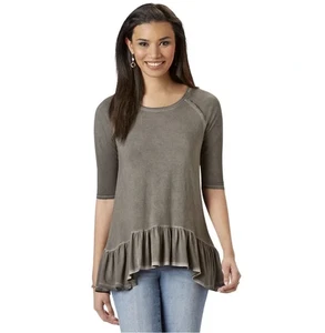 Blusa Anthropologie Dantelle Volantes Dobladillo Desgastada Cintura Caída Talla Pequeña Gris - Imagen 1 de 7