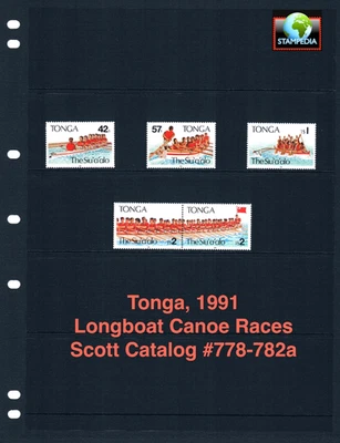 $14.25 Scott Value - 1991 TONGA Longboat Canoe Races Pacific Oc CV MNH NH UMM - Image 1 of 4