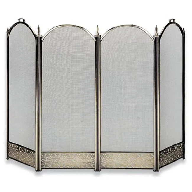 UniFlame S-4645 4 Fold Antique Brass Screen w - Decorative Filigree - Image 1 of 1