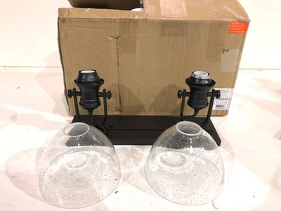 Golden Lighting 3118-BA2 BLK-SD Hines 2-Light Black and Seeded Glass Bath Light - Image 1 of 3