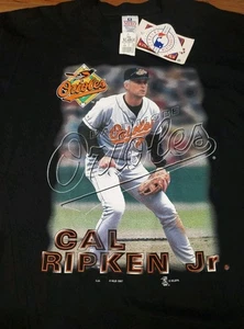 NWT Vintage 90s XL Cal Ripken Jr MLB Baseball Orioles 1997 Player T-Shirt NEW - Picture 1 of 5