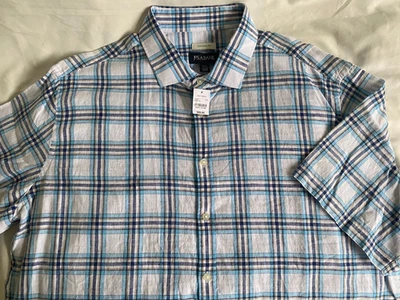 $50 Jos A Bank Mens Blue/White Short Sleeve Button-Up Linen/Cotton Shirt XXL NWT - Image 1 of 4
