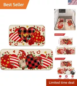 Valentine's Day Kitchen Rugs, Red Hearts, 2-Piece Set 17x29 & 17x47 Inch - Picture 1 of 10