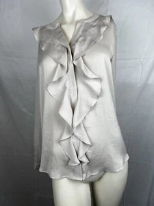 Renuar  Long Sleeve Button Ruffle Blouse Platinum Taupe  Medium New with Defects - Picture 1 of 20
