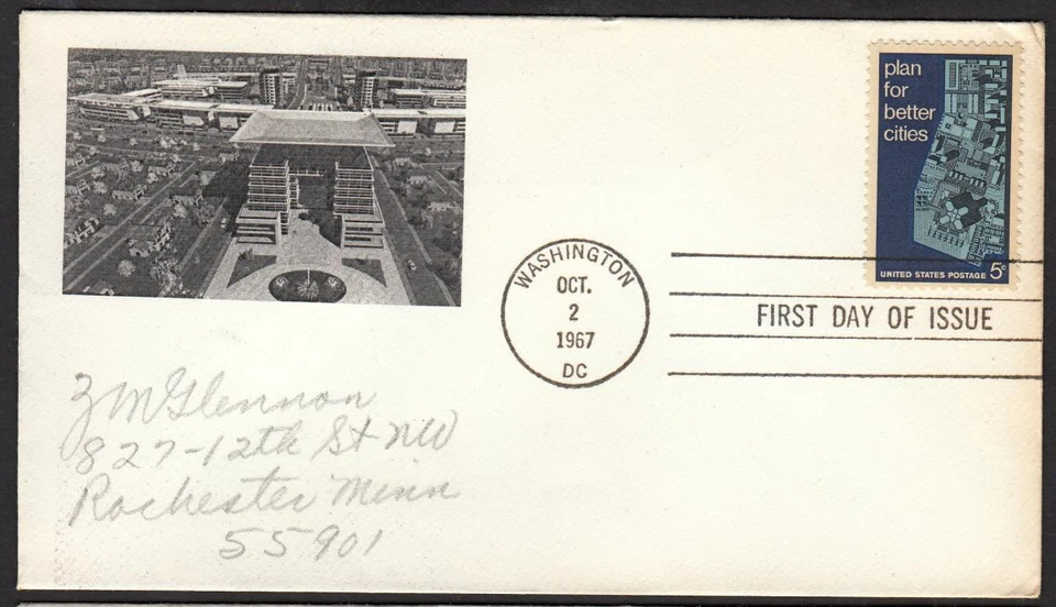 1967 Urban Planning Sc 1333 FDC unknown cachet, pencil addr - Image 1 of 1