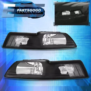 For 99-04 Ford Mustang GT Black Headlights Lamps Pair + Corner Turn Signal Clear - Picture 1 of 5