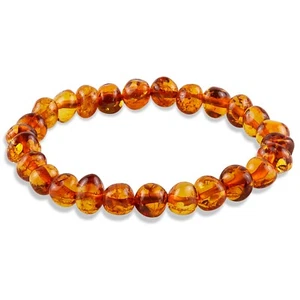 Baltic Honey Amber Classic Baroque Beaded Beautiful Stretch Bracelet 7 Inches - Picture 1 of 4
